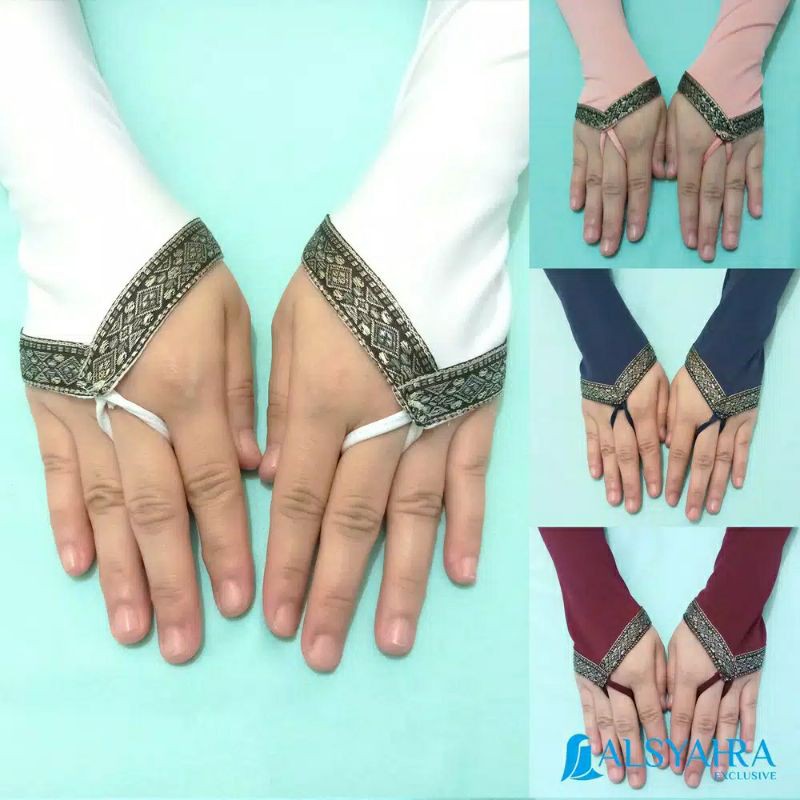 Sarung Tangan Muslimah Premium Ori By Alsyahra//Manset Handsock Cincin Stripe Motif Silver