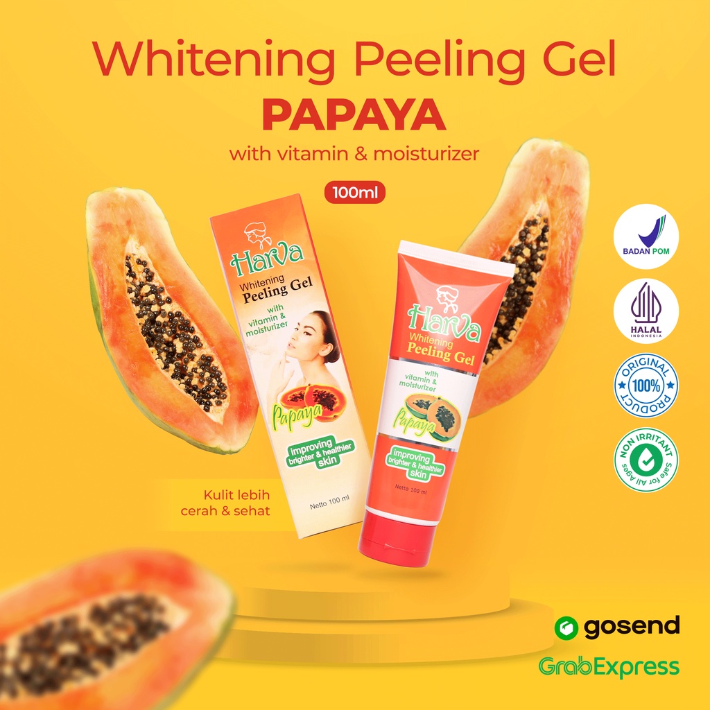 Harva Whitening Peeling Gel - Papaya 100ml | Kulit Bersih, Kencang, dan Cerah
