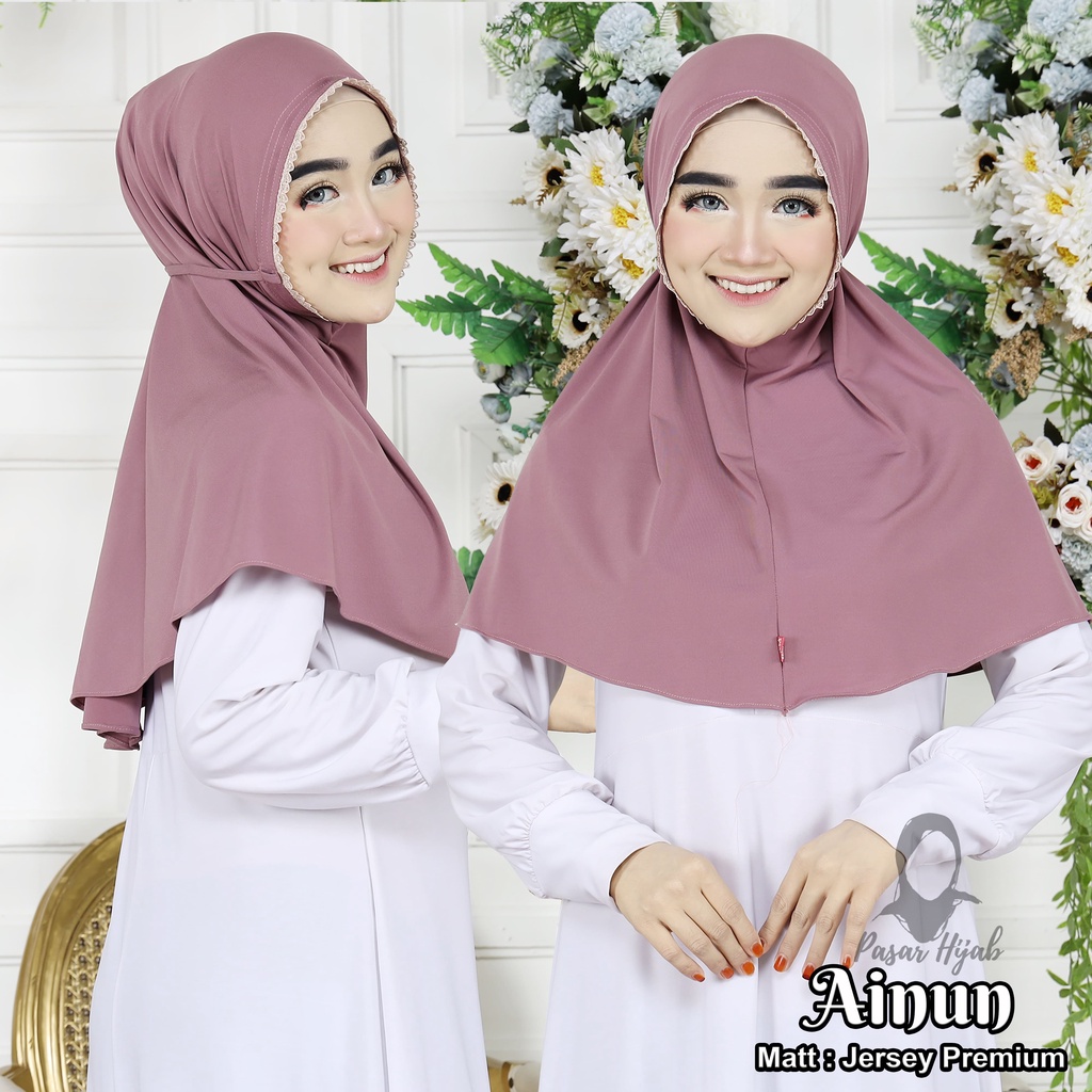 Jilbab Instan Tali Renda Ainun Hijab Instan Bahan Jersey Kerudung Maryam Jersey Pasar Hija'b