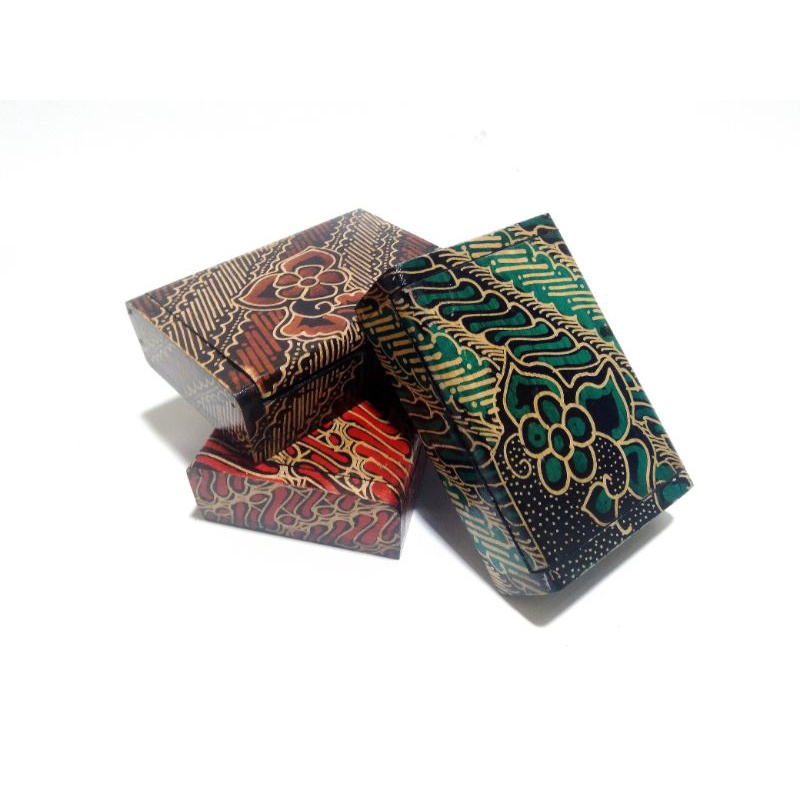 Kotak Kayu Batik Tempat Kartu Nama ATM Wadah Antam Wooden Painting Gift box