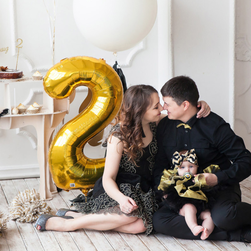 Balon Foil Helium Bentuk Angka Warna Emas Ukuran 32 Inch Untuk Dekorasi Pesta Ulang Tahun