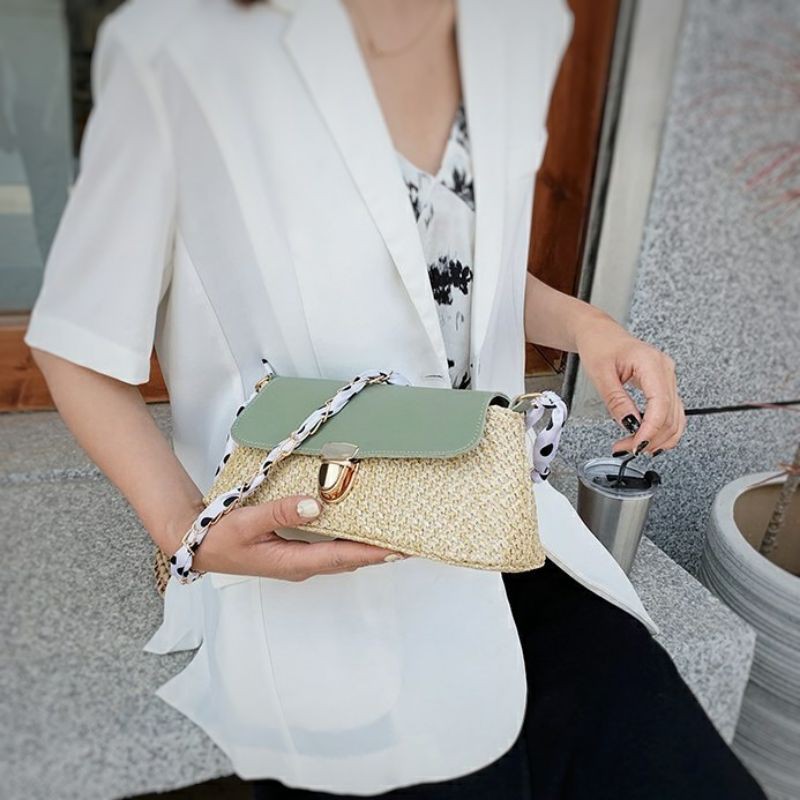 TW202 Tas Wanita Clutch Model Rajut Anyam Sling Shoulder Bag Rantai Pita