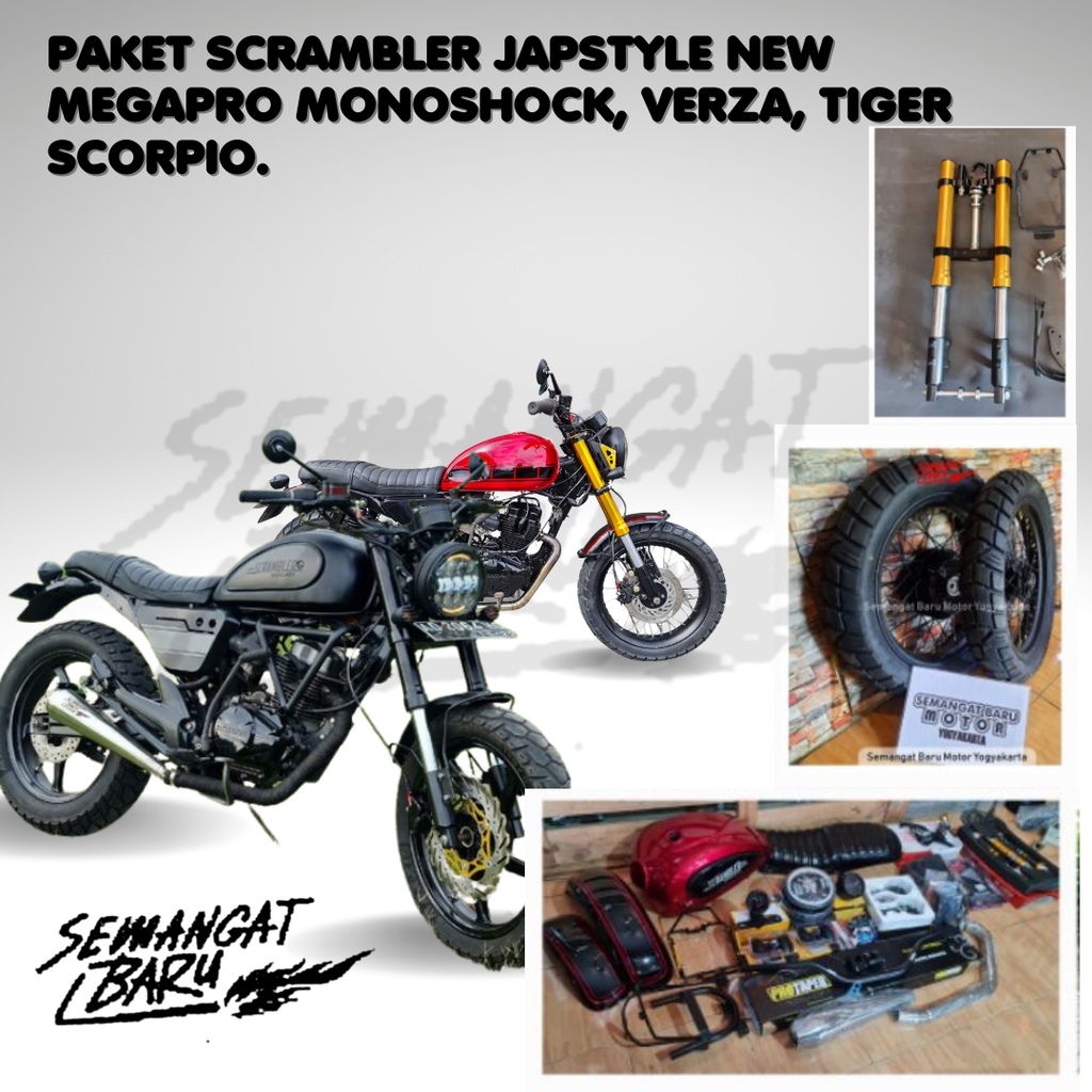 PAKET SCRAMBLER JAPSTYLE NEW MEGAPRO MONOSHOCK, VERZA, TIGER SCORPIO.