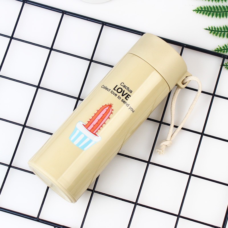 PFS - Botol Minum Kaca unik motif kaktus cactus 450 mL glass material murah cantik padang-KUNING ADA BOX