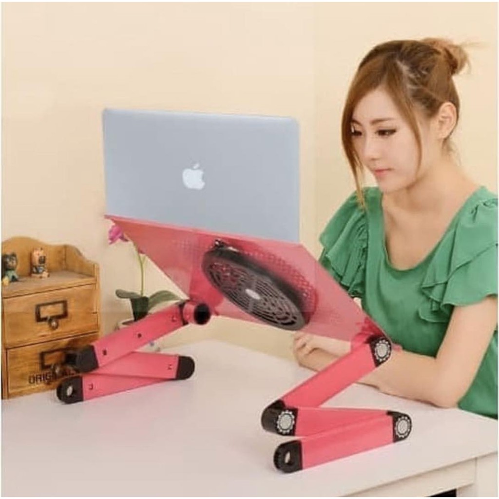 GROSIR Meja Laptop Lipat Portable Stand Aluminium Cooler Big Fan Mousepad-MEJA LAPTOP MERAH