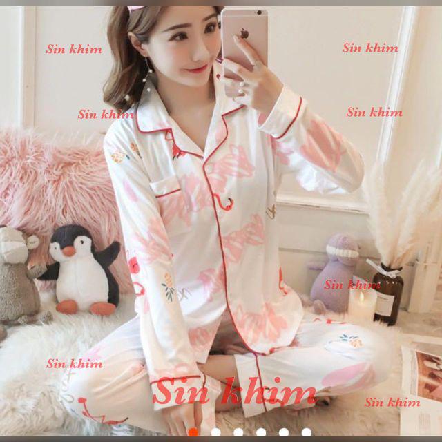 Baju Tidur Wanita / Cewek Piyama Import Bahan Kaos Tebal Aneka Motif All Size L Varian PP-Flamingo pink A