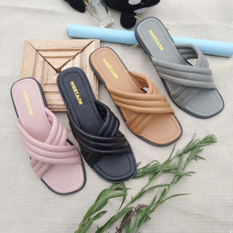 mqstars Sandal Flat Wanita Silang Korea Sendal Slip Teplek Wanita KEKINIAN