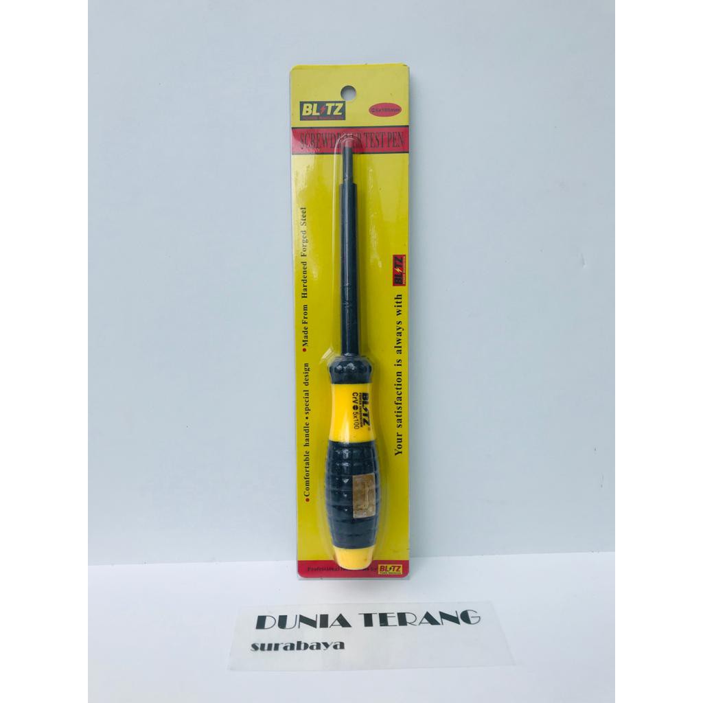 Obeng Tespen BLITZ 4in - Testpen 10cm - Test Pen Screwdriver 100mm - Obeng tes arus listrik