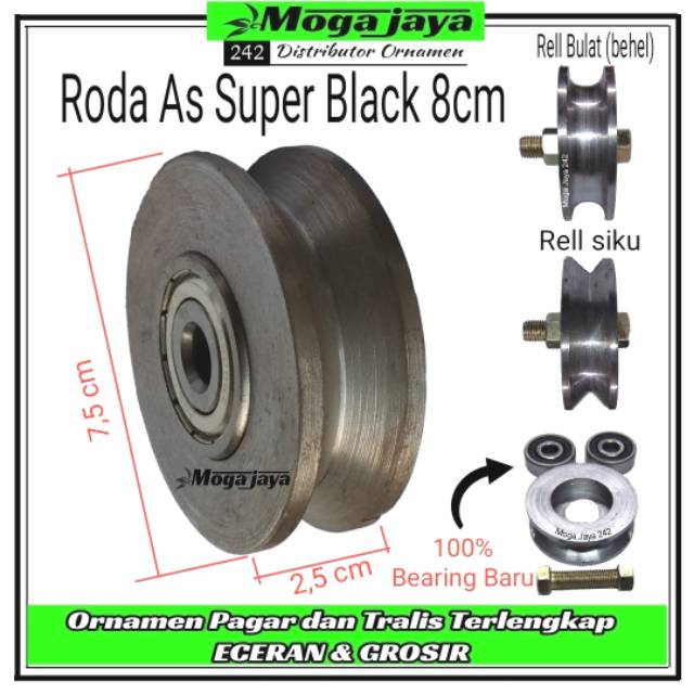 Roda bubut super black 8cm tanpa casing roda besi only