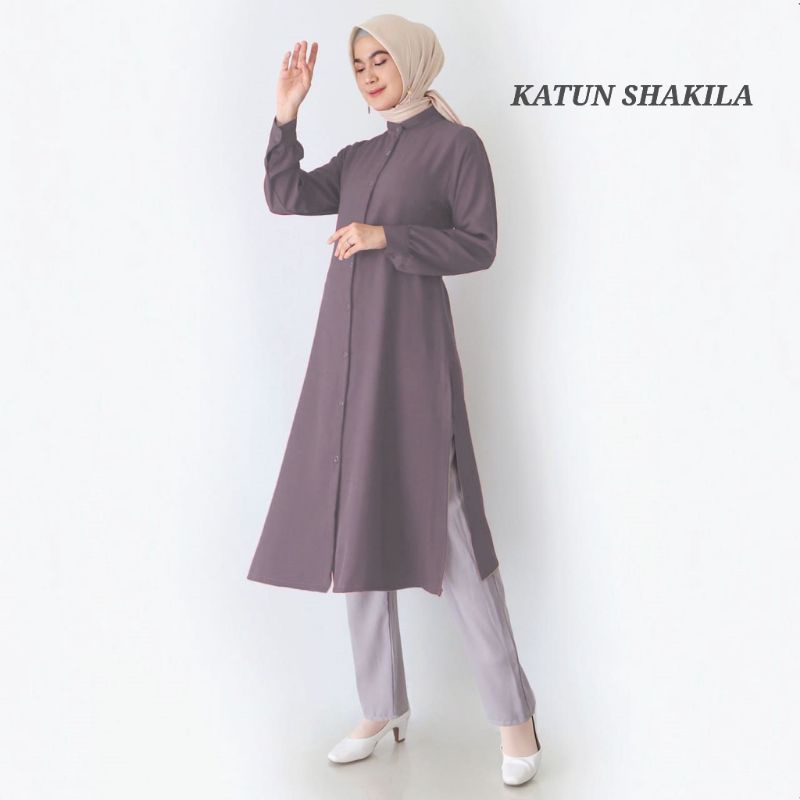 LONG TUNIK KEMEJA WANITA KANCING DEPAN VARIAN 2 ( BAHAN SHAKILA )