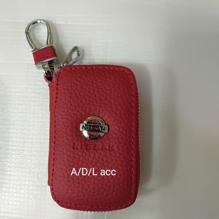 Dompet KULIT Stnk plus gantungan REMOTE kunci logo nissan warna merah HITAM CREAM