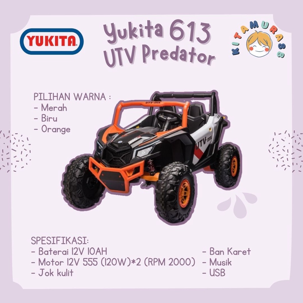 TERBARU!!! Mainan Maenan ANAK MOBIL MOBILAN AKI UTV PREDATOR - YUKITA 613 BAN KARET