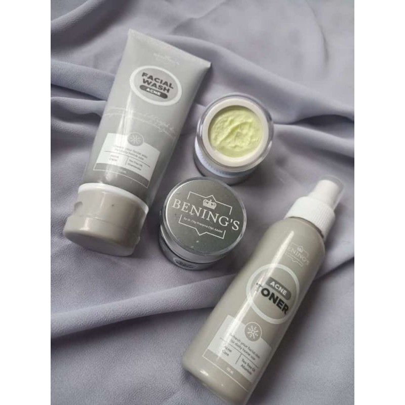 BENINGS skincare paket acne (kulit berjerawat) by dr.Oky pratama FREE NEUTRAL CREAM+POUCH