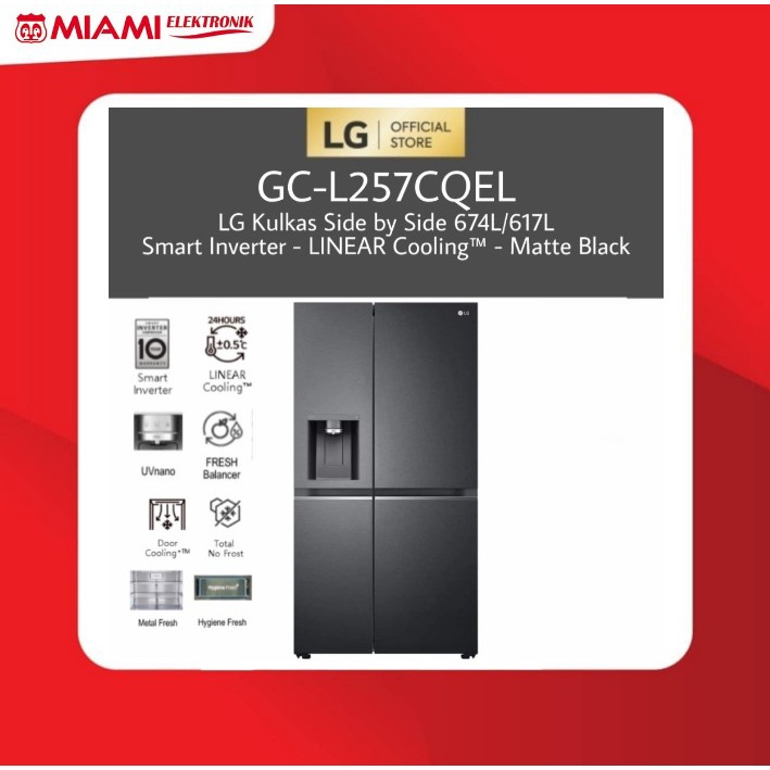 LG GC-L257CQEL / GCL257CQEL Kulkas Side by Side 674L UVnano Matte Black