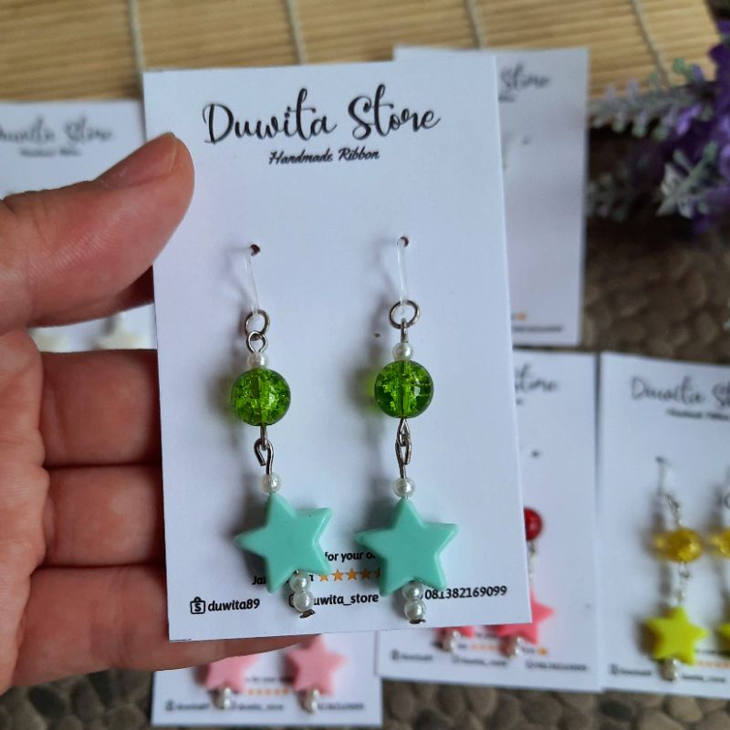 HANDMADE ANTING DEWASA KAITAN PLASTIK MOTIF STAR/BINTANG