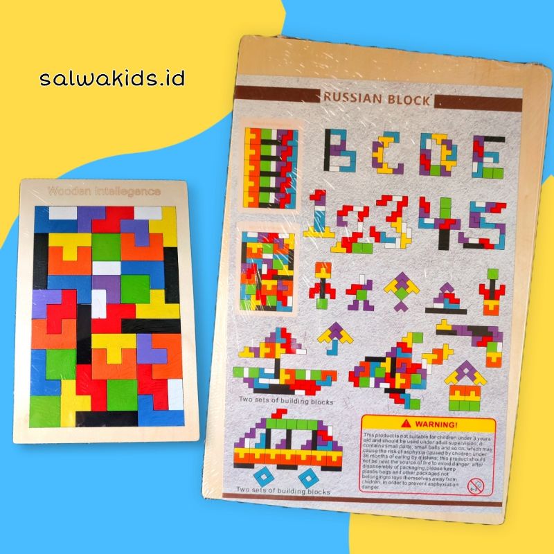 Mainan Edukasi Wooden Rusian Puzzle Tangram Tetris Kayu