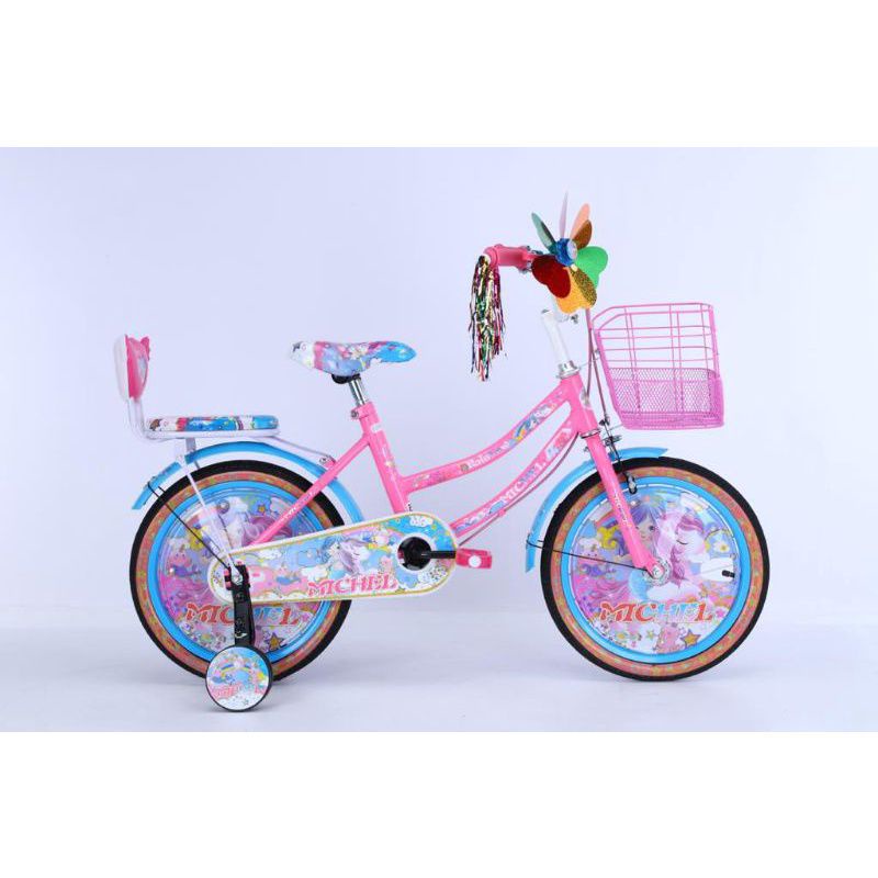 Sepeda anak mini 12 16 18 inch perempuan trex michel  unicorn kuda pony keranjang