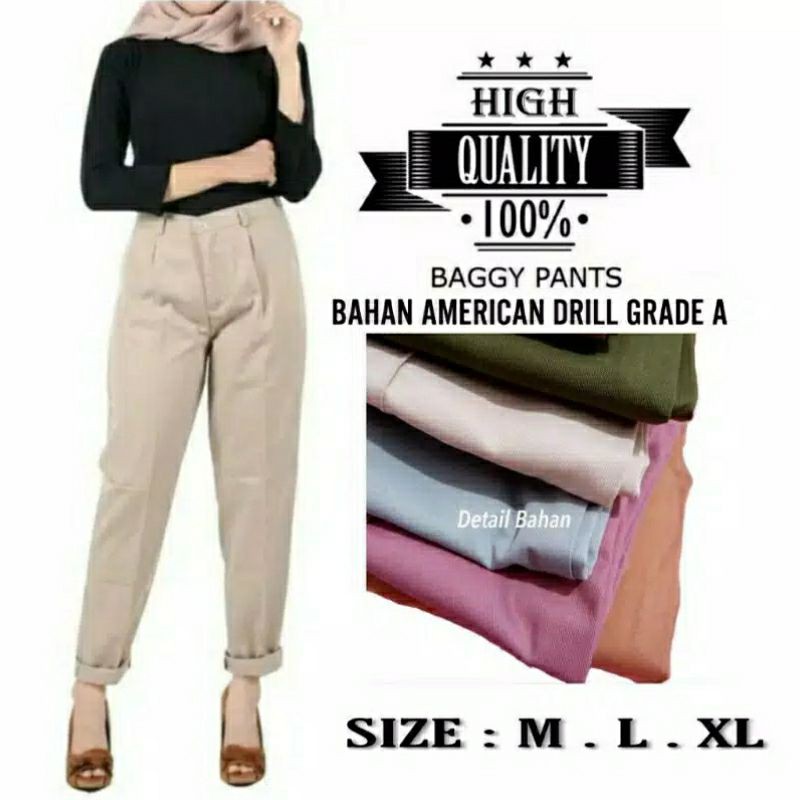 PROMO! BAGGY PANTS Latte beige nude hitam maroon ivory Dusty pink white moss Tamolivia CELANA WANITA