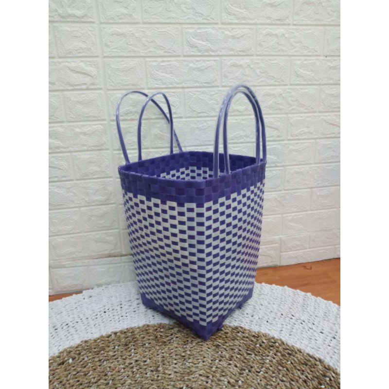 tas anyaman plastik jinjing wanita rekreasi ungu