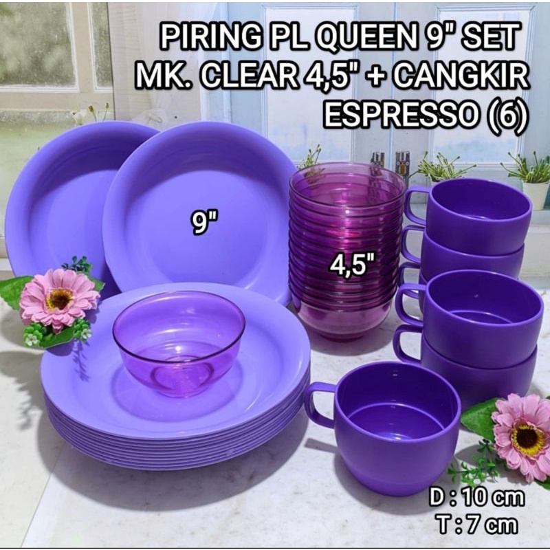 Piring Set Mangkok Cangkir Ungu