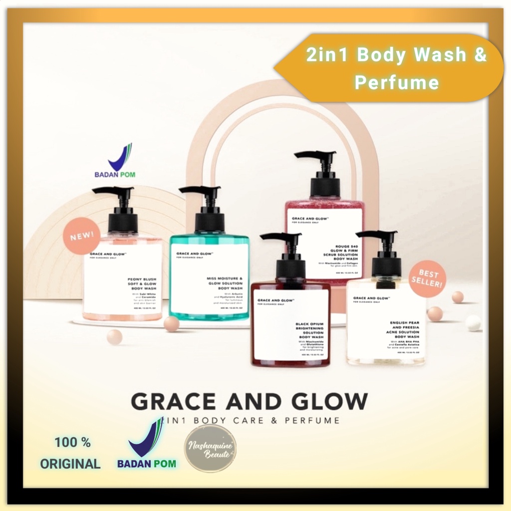 Grace And Glow BODY WASH - Black Opium Brightening - English Pear &amp; Freesia Anti Acne Body Wash - Body Scrub - Miss Moisture and Glow - Peony Blush Glow and Soft Solution Body Wash