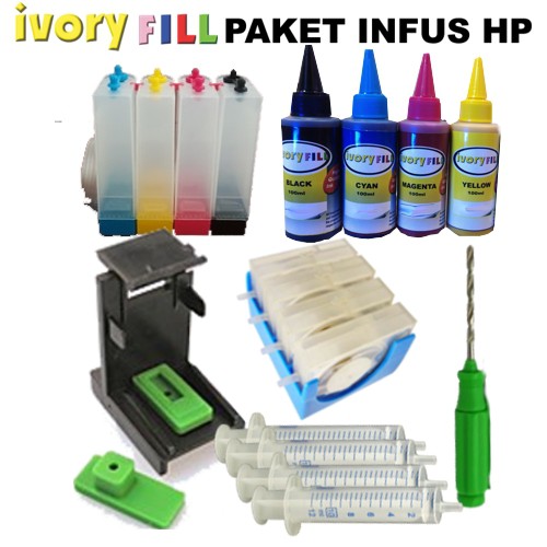 Paket infus untuk  printer HP lengkap dengan tinta refill tabung dumper kit bor ciss