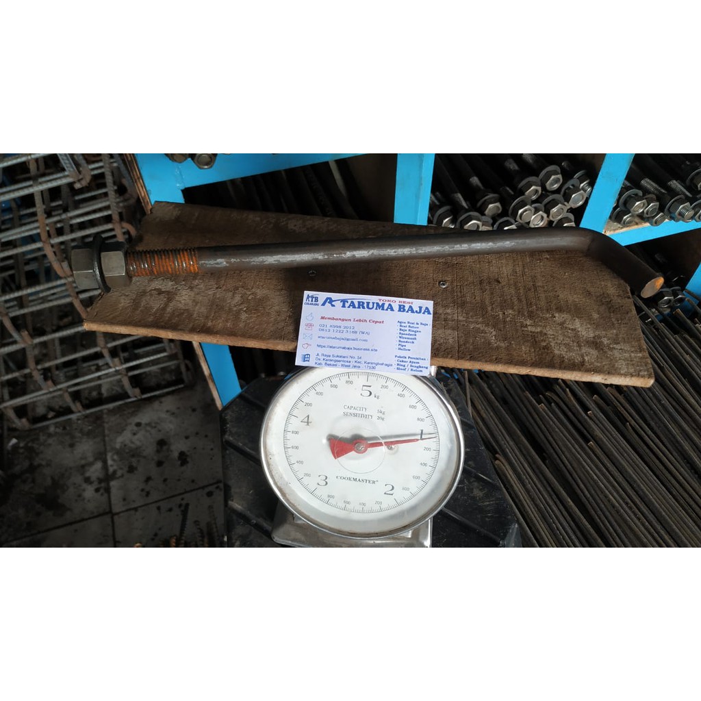 Angkur Beton M19 x 400 mm - Angkur Besi 3/4" x 40 cm - Angkur L - Plus 2 Mur dan 1 Ring Plat