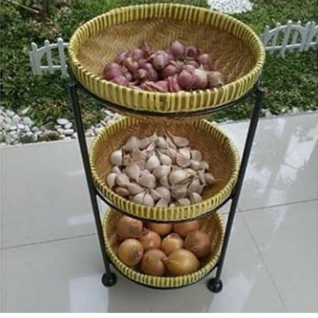  Rak  bawang  mini rak  bumbu  keranjang bambu 3 susun Shopee 