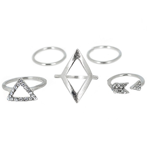 Hu Hu Hu Hu Hu Alat Bantu Pasang Kacamata♡ 5pcs / Set Cincin Buku Jari Aneka Bentuk Warna Silver Gaya Boho Untuk Wanita