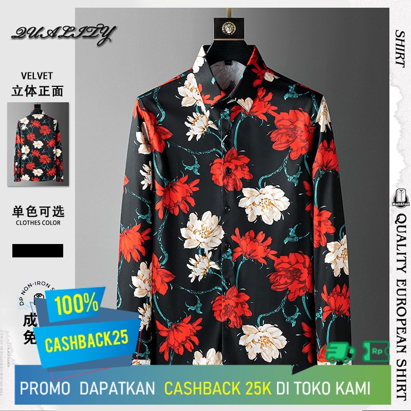 Kemeja Pria Casual Kasual   Pria Lengan Panjang Kemeja Tren cetak Kemeja Fashion Floral Slim-Fit  Mo