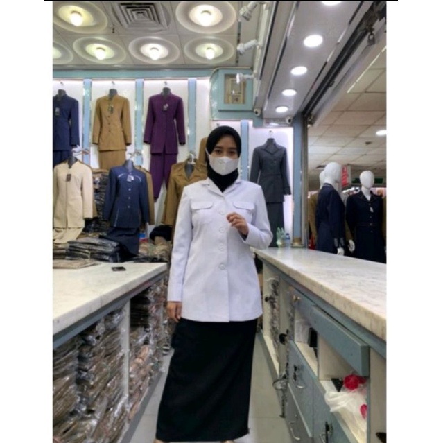 Seragam Dinas Putih Wanita / Blazer Kerja Putih / Baju dinas hitam Putih rok span / Seragam Hitam Putih Wanita / Baju dinas hitam Putih / Baju PNS hitam Putih / Baju ASN hitam Putih