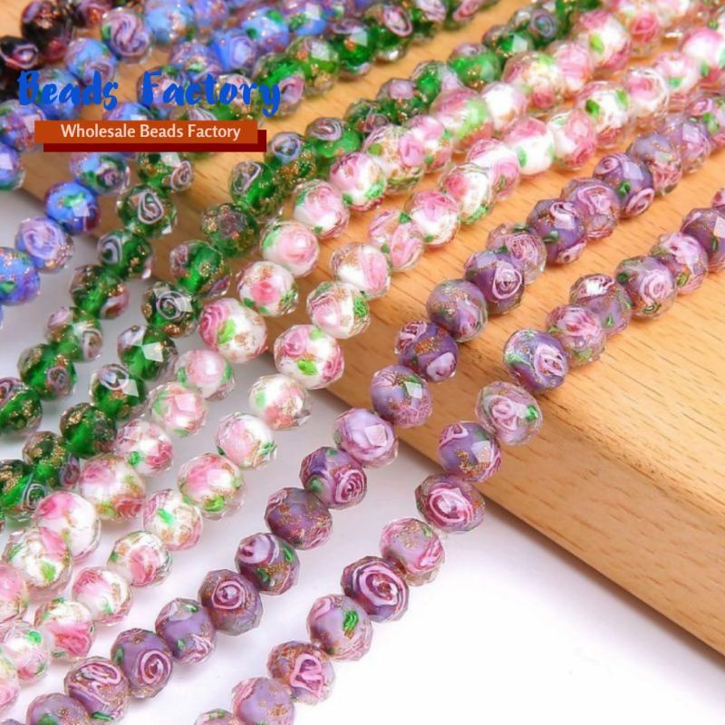 1 String Glasbeadrose Crystal Ceko Bunga Ceko Murano Bahan Gelang Emas