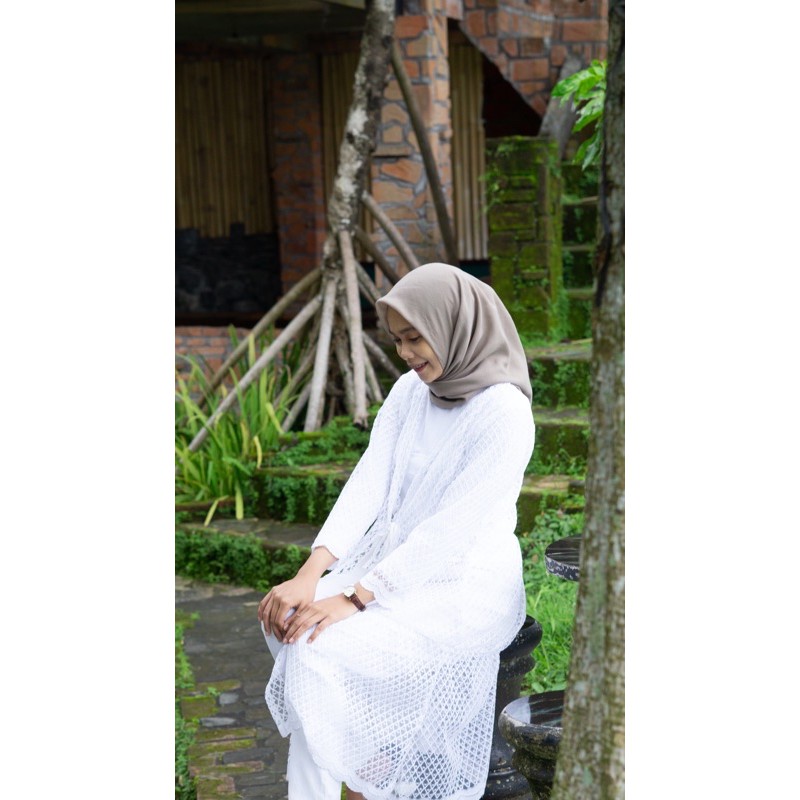 Jual Outer brokat kondangan oot brukat broklat putih outer panjang