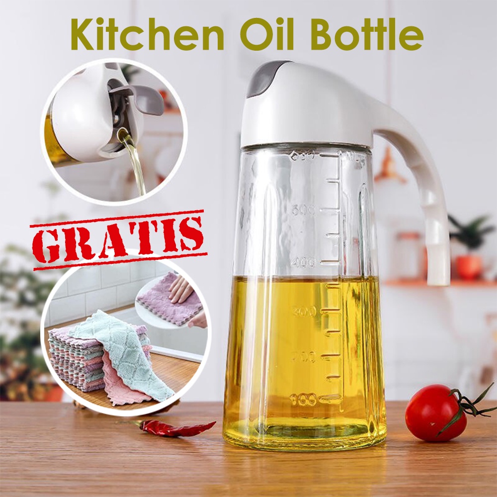 Botol Minyak Goreng Botol Kaca Tempat Minyak Saus Kecap 630ml (FREE LAP MICROFIBER)