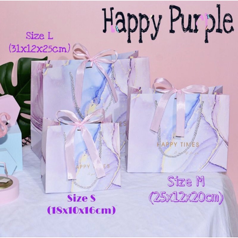 

HAPPY PURPLE PAPER BAG UKURAN S, M, L PAPERBAG CANTIK UNTUK KADO, PACKAGING BAJU, DLL (HARGA 10 PCS)