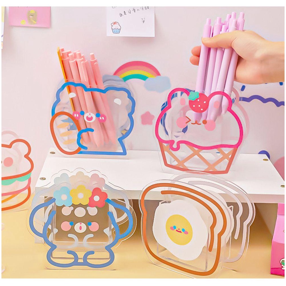 Preva Tempat Pulpen Akrilik Kawaii Lucu Box Coaster Klip Penyimpanan Kosmetik Kreatif Desktop Organizer