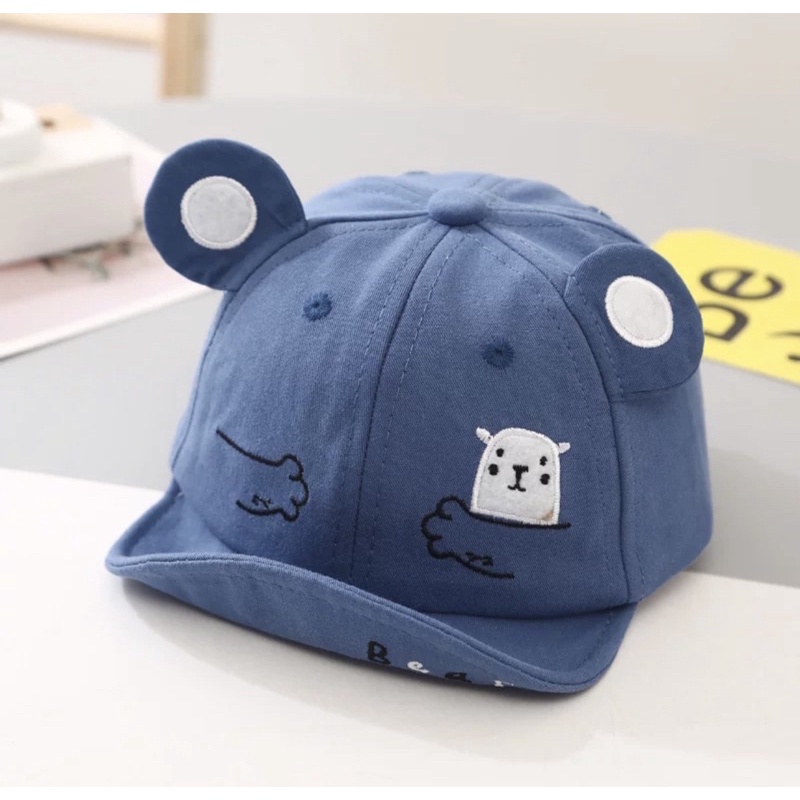 Topi Anak Bayi Balita Import Model HUG Bear Untuk Anak Laki Laki Anak Perempuan/ Baby Baseball Hat-Biru