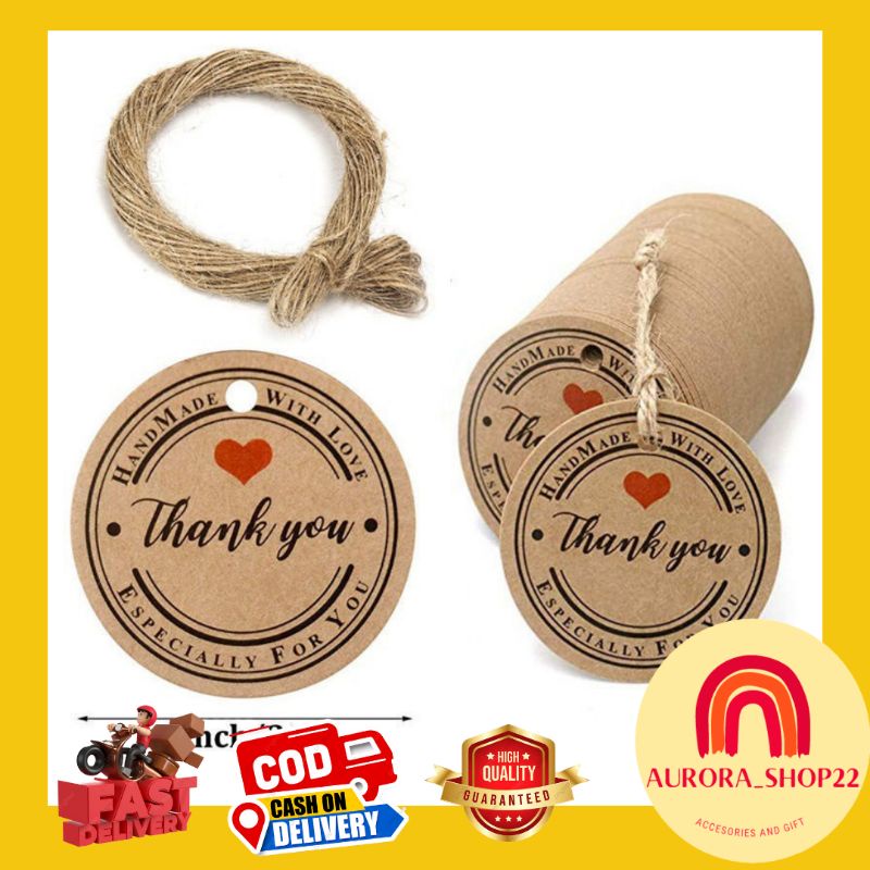 [COD] 10 pcs Hang Tag Hangtags Thank You For You Handmade With Love Sweat Kraft Parcel Dus Box