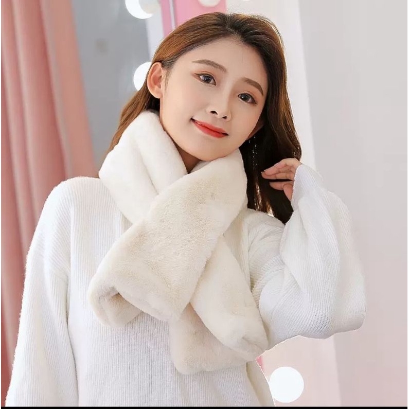 READY INDONESIA Syal bulu kelinci winter fur scarf lembut hangat import syal korea