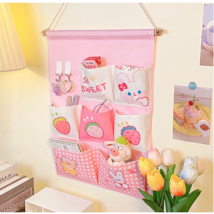 Organizer Storage Bag Gantung Kain Kavas Korean 7 Sekat Kualitas Super