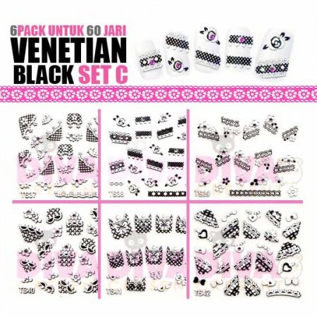 ISI 6 PACK NAIL ART STICKER VENETIAN BLACK SET A-D