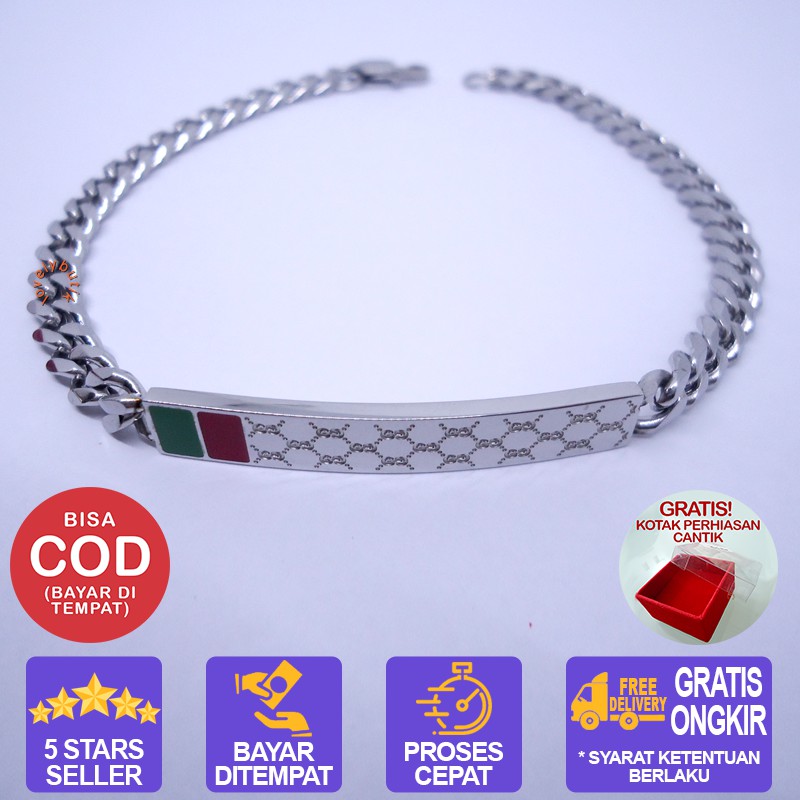 Lovelybutik  Gelang Rantai Titanium Anti Karat Pattern Uk.21 cm Gelang BONUS KOTAK PERHIASAN