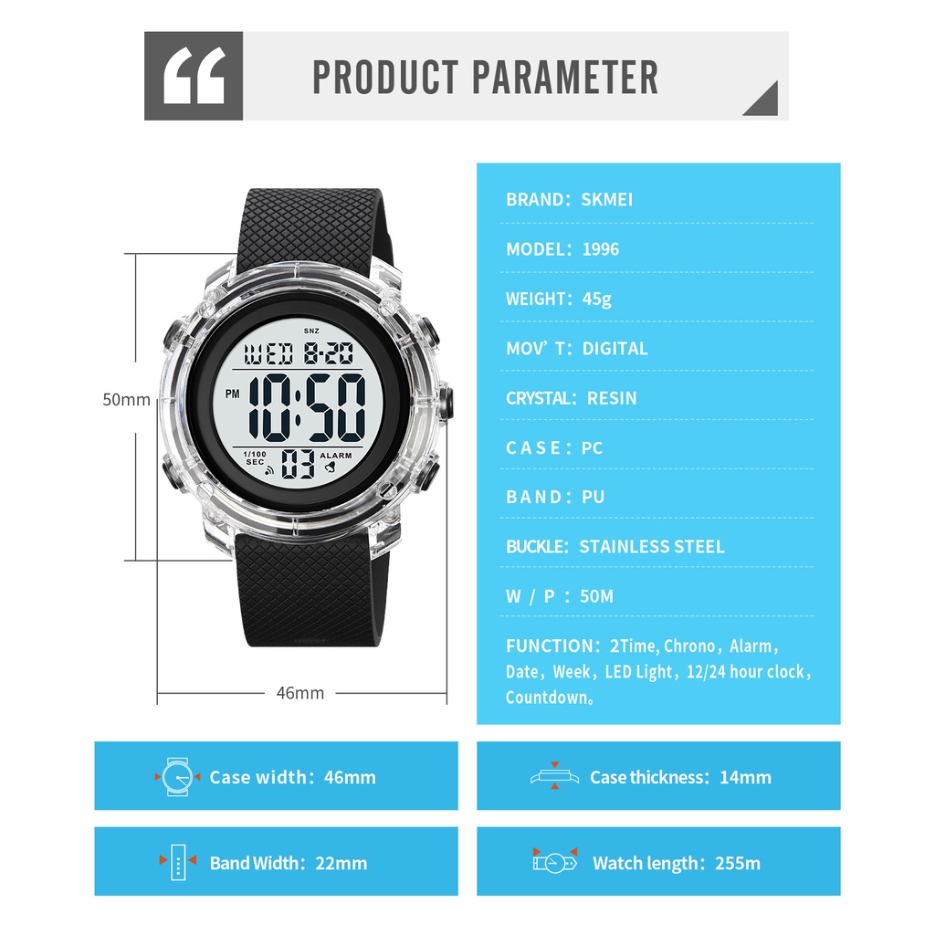 Jam Tangan Pria Digital Led SKMEI 1996 Original SKMEI Water resist 3 atm SKMEINDONESIA