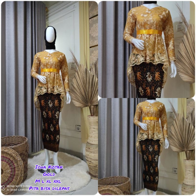 Kebaya Tile Ica Pinguin / Kebaya tile Aurora / Kebaya Brukat Murah-KUNING GOLD