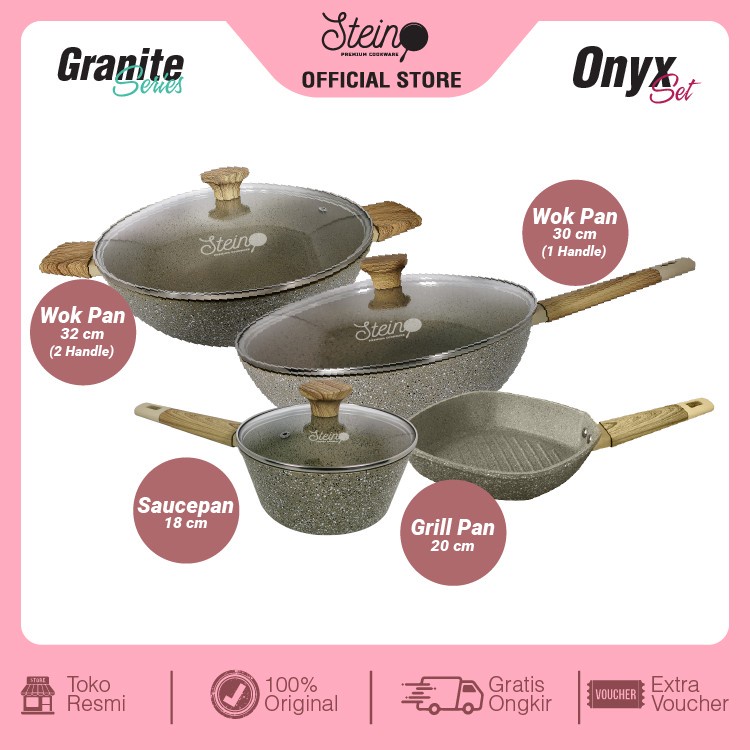 Panci Steincookware Paket Onyx Set Panci Stein Granite Onyx Series Wok Pan Sauce Pan Grill Pan Stein Cookware Presto