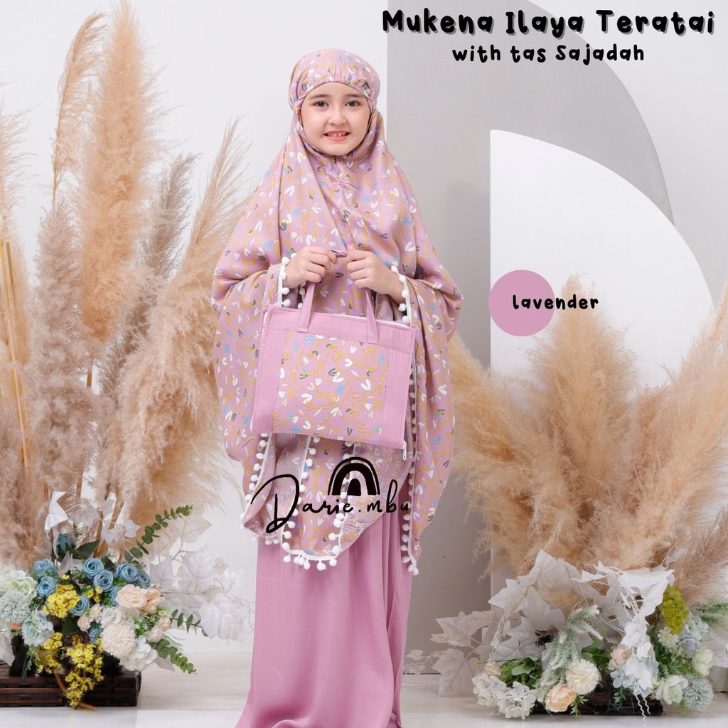 Mukena Anak Rayon Kombinasi ( Umur 8 - 13 Tahun) Tas Sajadah Ilaya Bunga Teratai Katun Rayon Premium