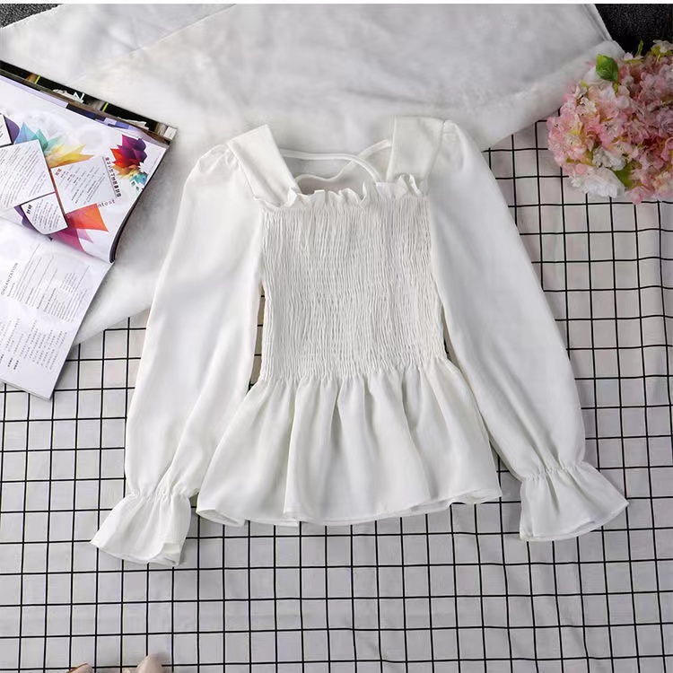 Atasan pinggang kemeja sifon lengan panjang korea