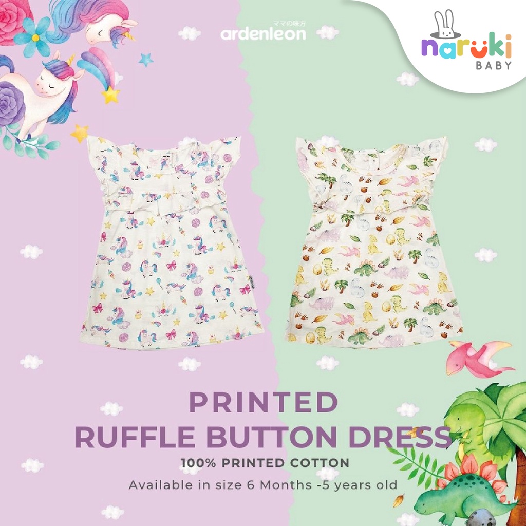 Ardenleon Ruffle Button Dress Printed Arden Leon Gaun Anak Perempuan