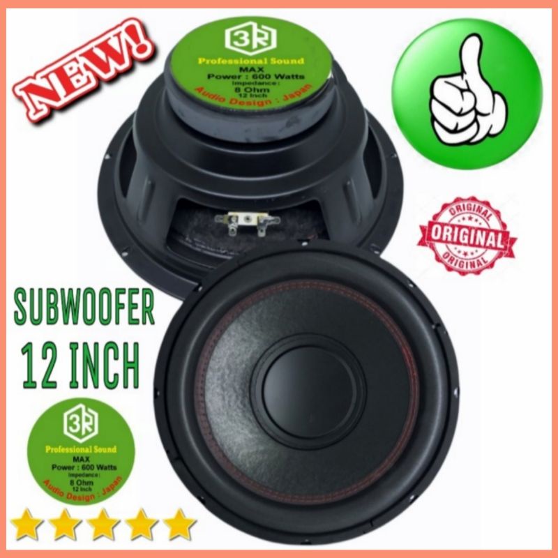 Speaker SUBWOOFER 3R 12 INCH M - BASS DE - 122 T Magnet Besar 600 Watt