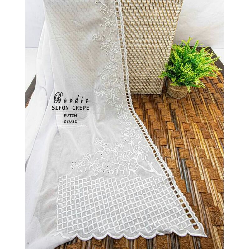 KAIN KEBAYA SIFON BORDIR WARNA PUTIH
